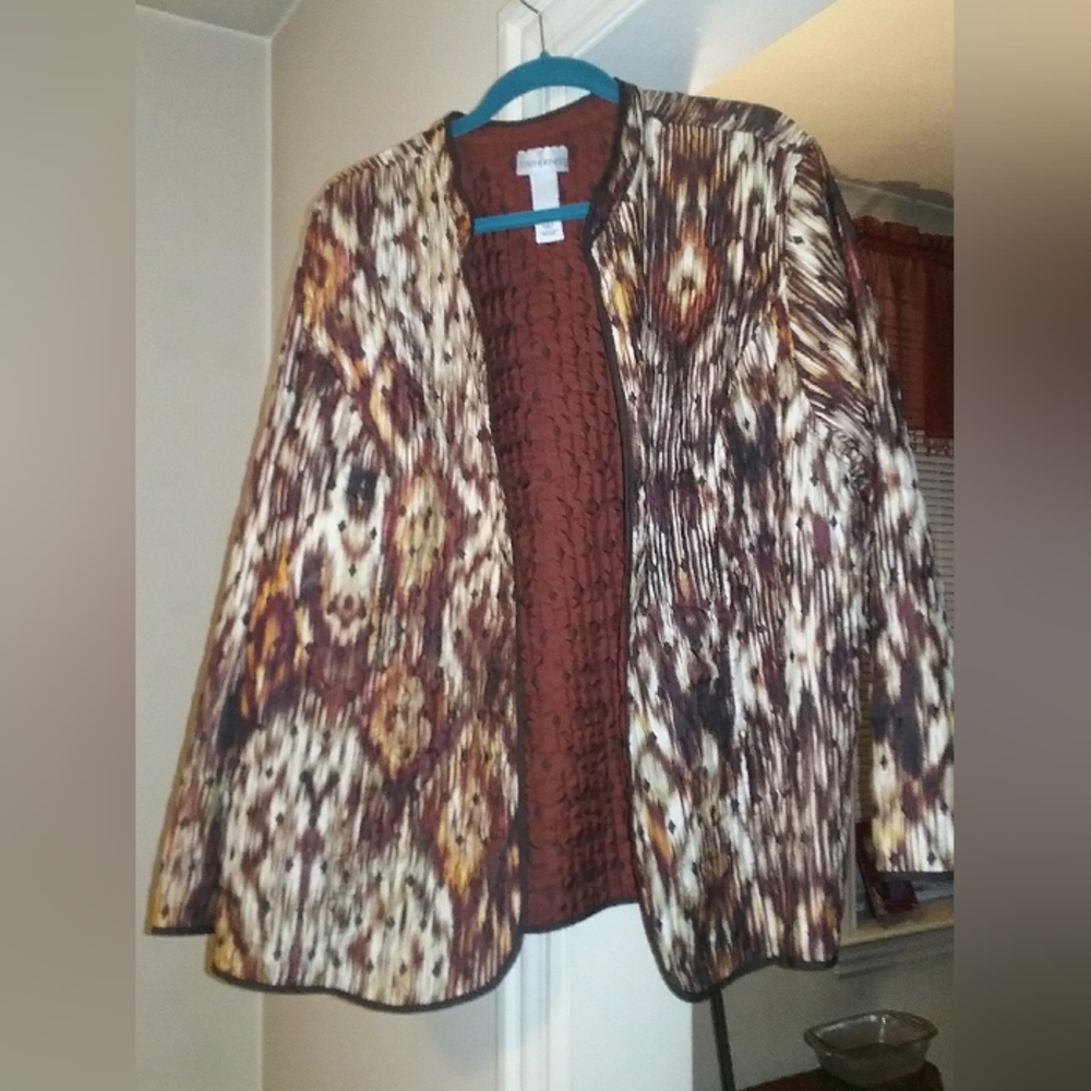 Catherines Reversible, Maroon, Brown and Cream Open Jacket - 3X